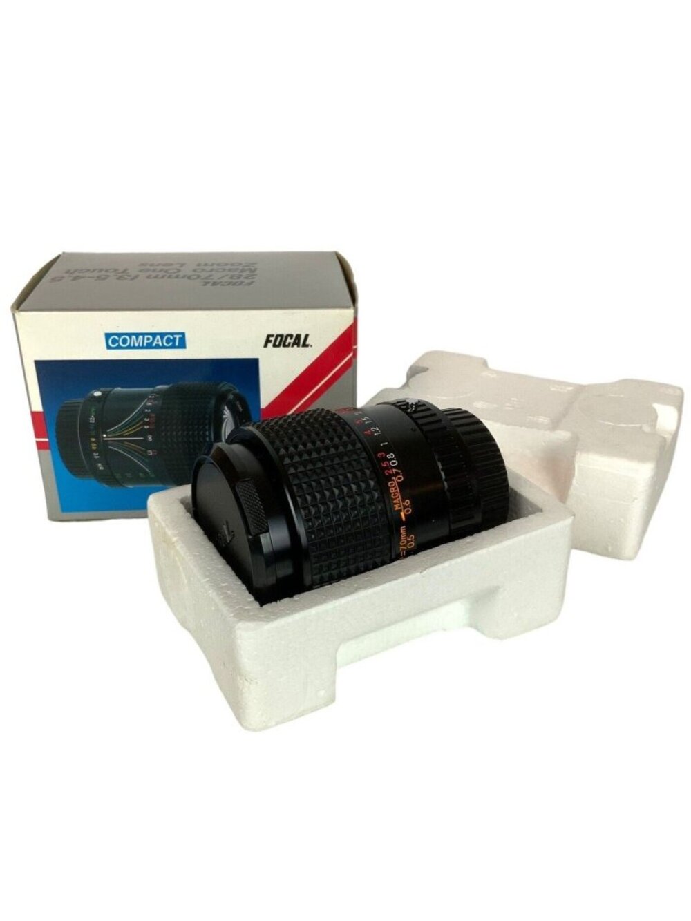 Vintage Focal 28-70mm F3.5-4.5 Macro One Touch Zoom Lens With Original Box